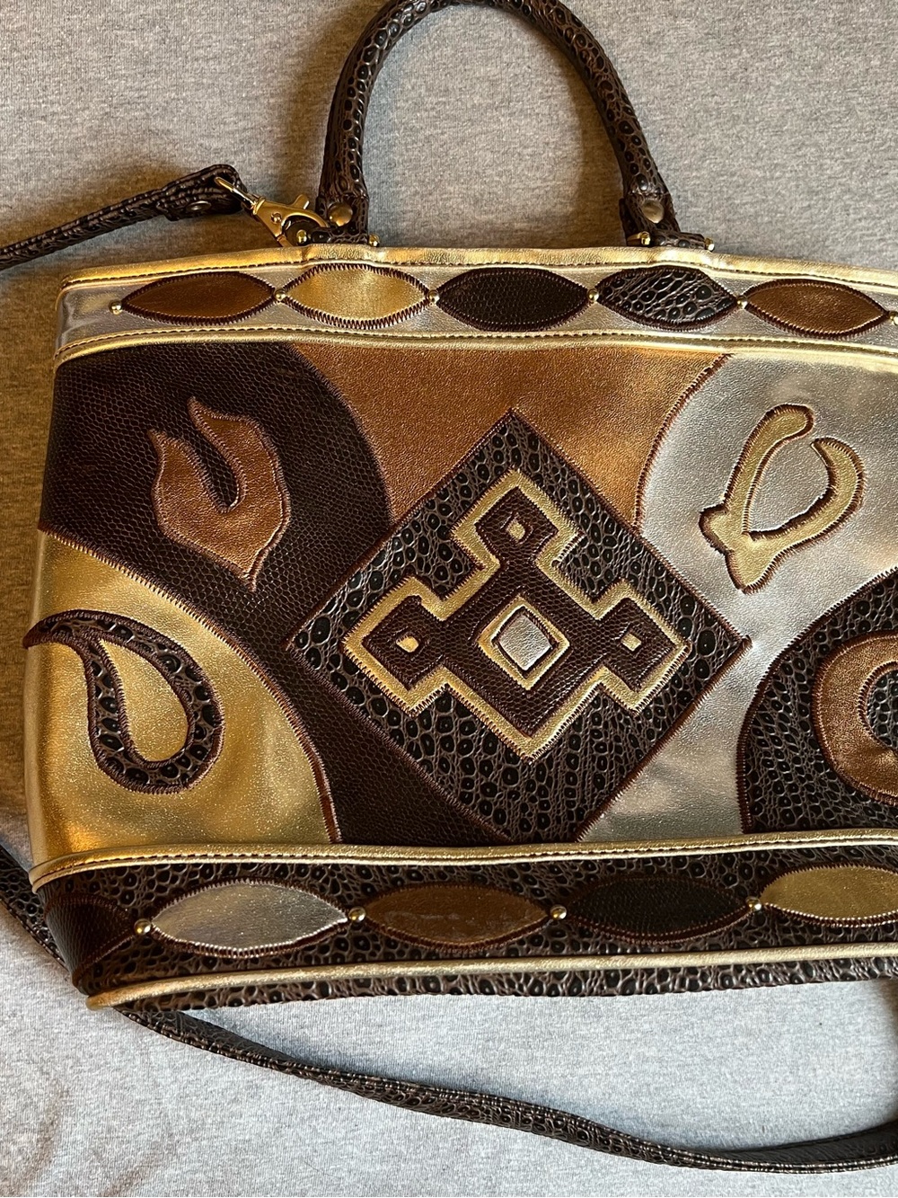 Vintage NAS BAG patchwork 80s crossbody tote gold